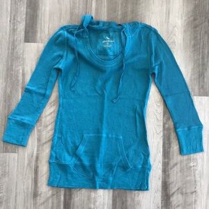Eddie Bauer Dark Teal Hooded Quarter Sleeve Top